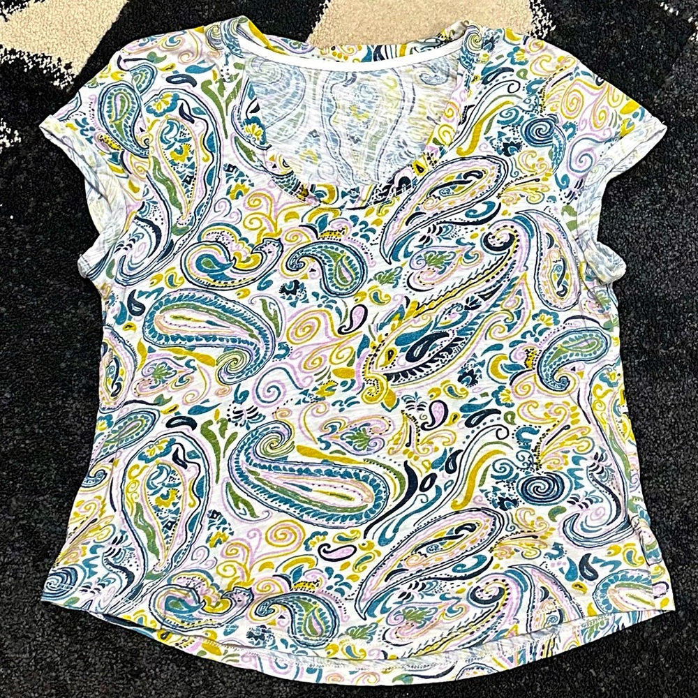 ANTHROPOLOGIE x PILCRO Paisley V-Neck with Rolled Cap Sleeves — L — Washed Once